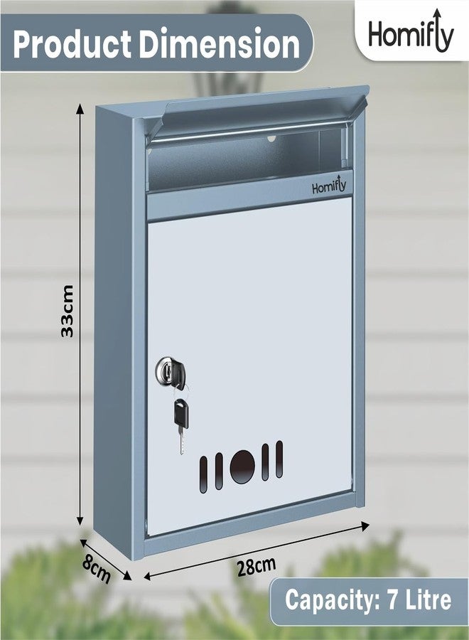 HOMIFLY صندوق بريد/صندوق اقتراحات/صندوق شكاوى/صندوق رسائل مثبت على الحائط بحجم A4 من HOMIFLY للمكتب/صندوق بريد لبوابة المنزل مع نافذة رؤية واضحة وقفل مفتاح آمن - (رمادي) - Image 2